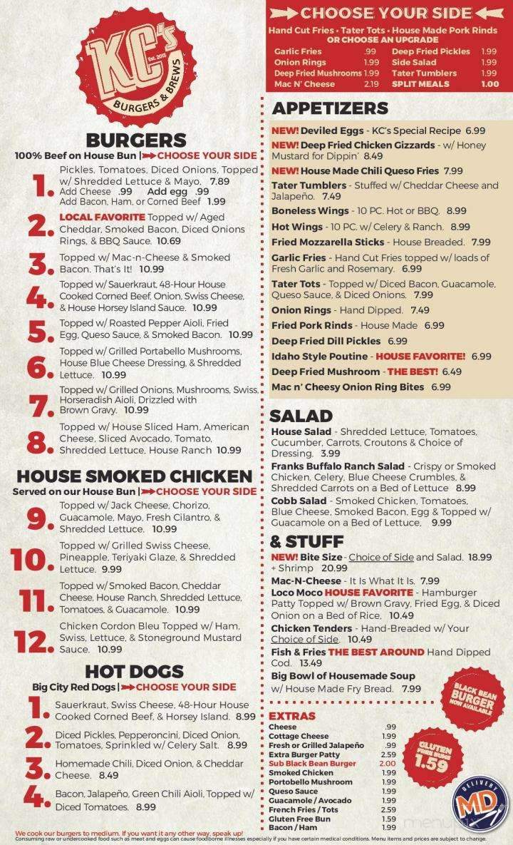 Menu Of KC S Burgers And Brews In Lewiston ID 83501