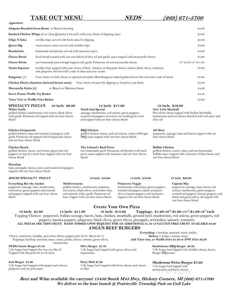 Menu of Neds in Hickory Corners, MI 49060