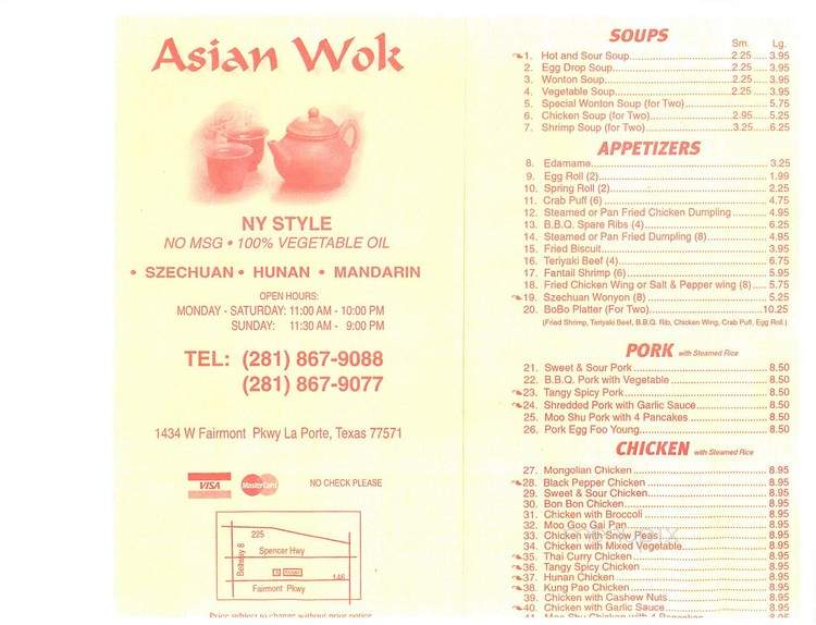 Online Menu of Asian Wok, La Porte, TX