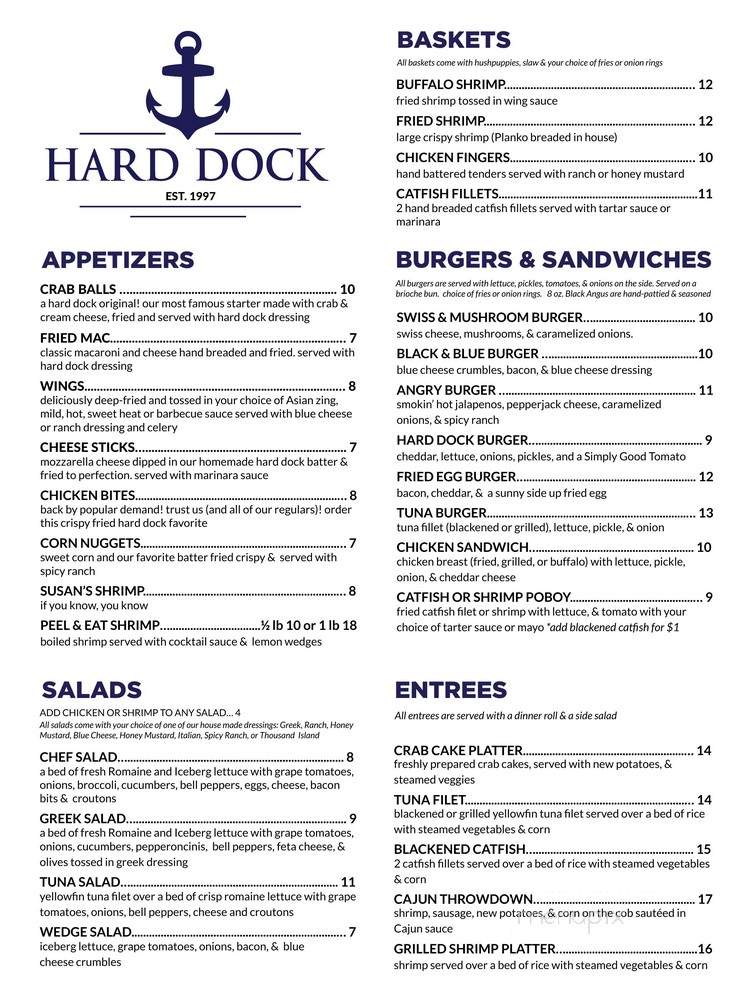 Menu of Hard Dock Cafe in Decatur, AL 35603
