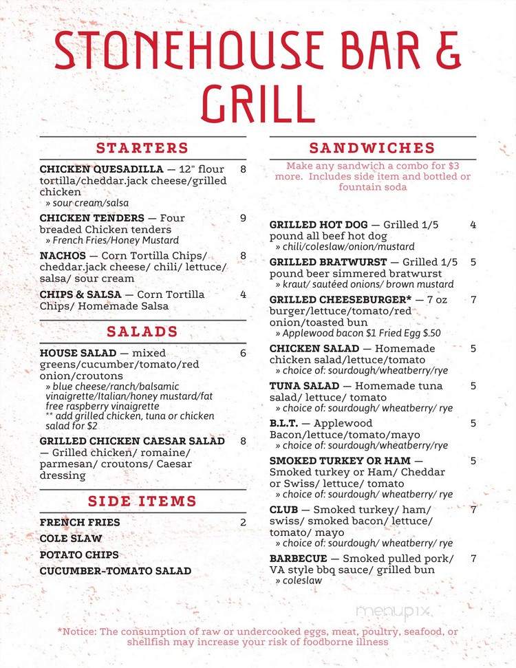 Menu of Stonehouse Grille in Toano, VA 23168