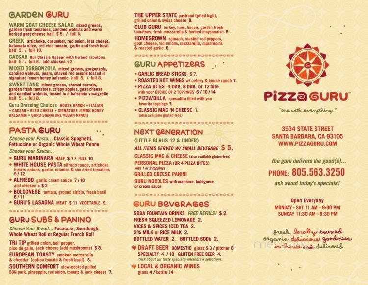 Menu of Pizza Guru in Santa Barbara, CA 93105