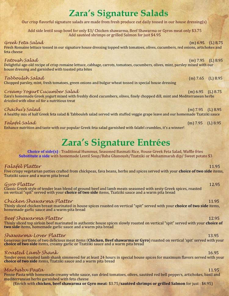 Online Menu of Zara's Mediterranean Kitchen, Spring, TX