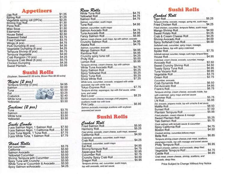 Menu of Tokyo Express in Newark, DE 19713