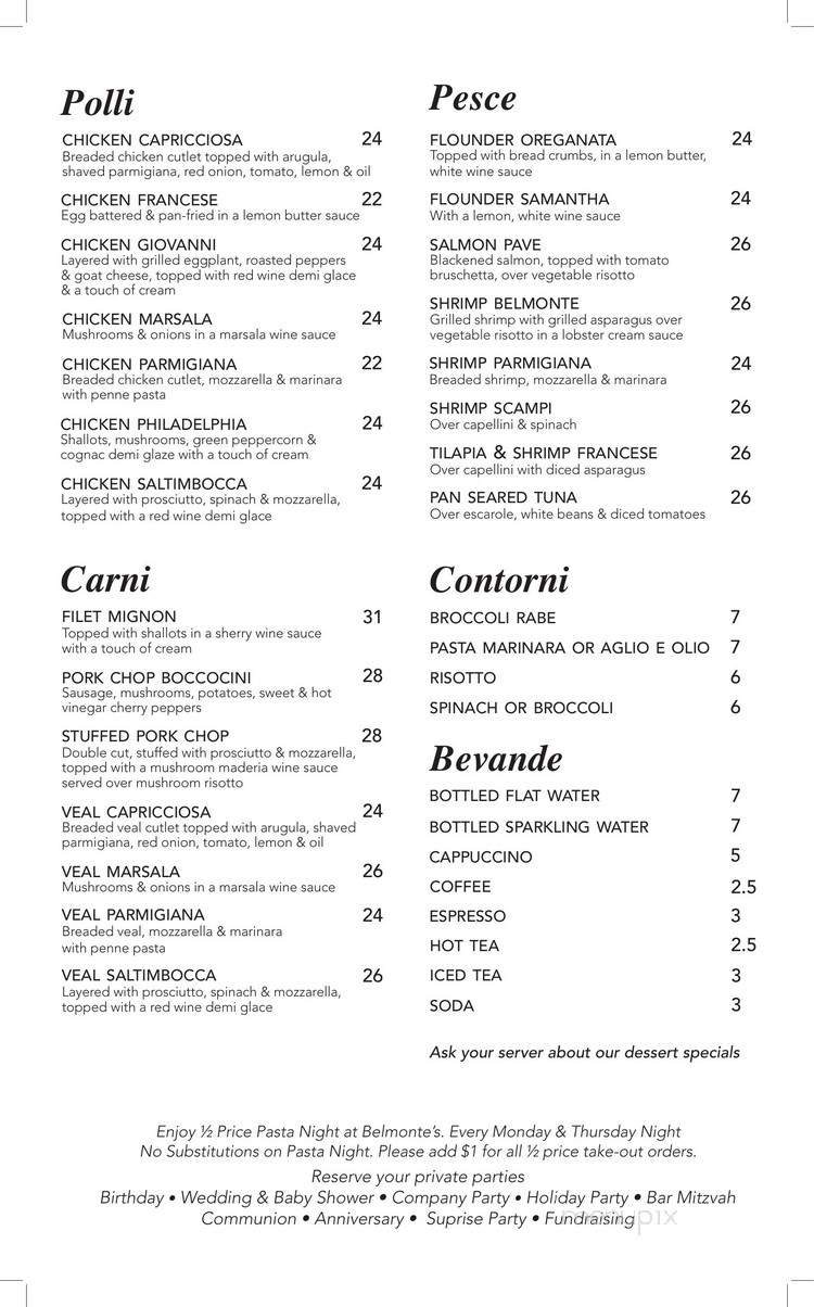 Menu of Belmontes Ristorante in Asbury Park, NJ 07712