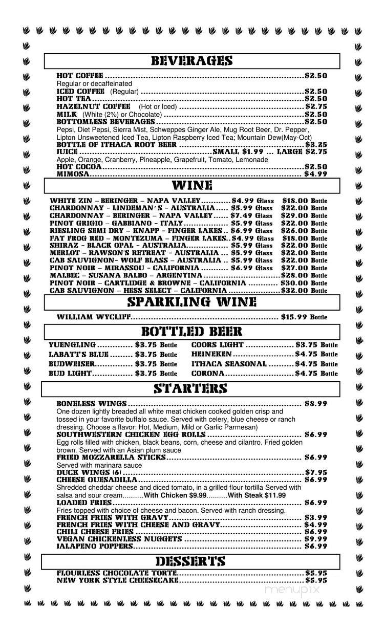 Menu of Sunset Grill in Ithaca, NY 14850