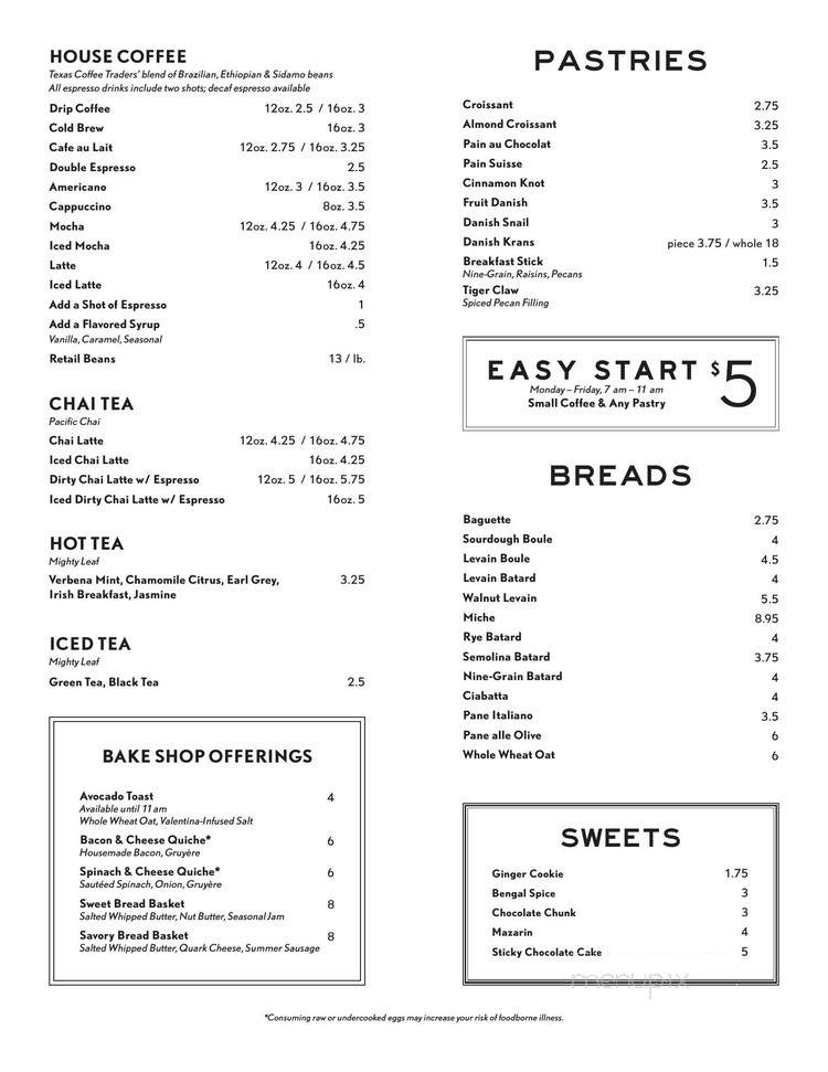 Menu of Easy Tiger in Austin, TX 78701