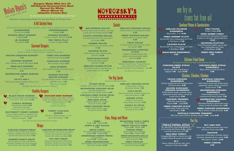 Menu of Novrozsky s Hamburgers Etc. in Liberty TX 77575