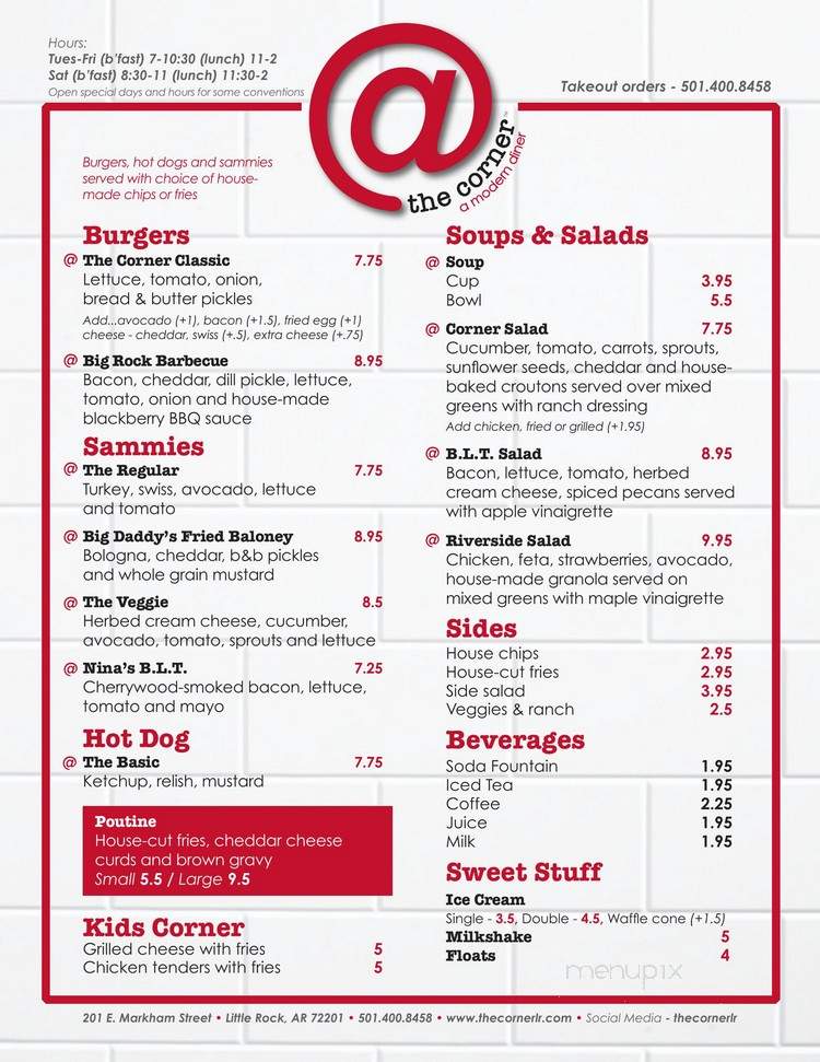 Menu of At the Corner in Little Rock, AR 72201