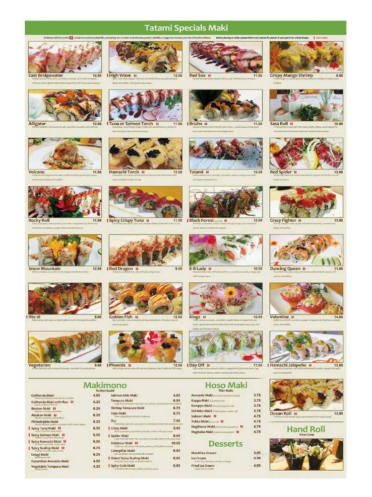 Menu of Tatami Sushi Restaurant in East Bridgewater, MA 02333