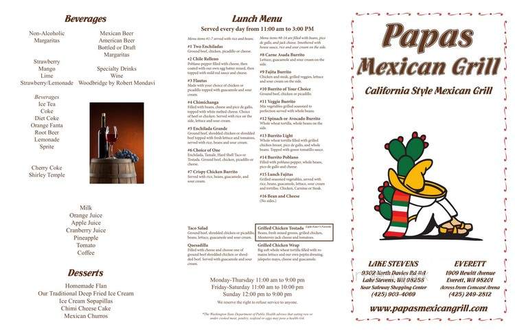 Menu of Papas Beer - A California Style Mexican Grill Ca... in Lake  Stevens, WA 98258