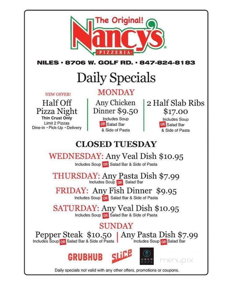 Nancy's pizza deals menu