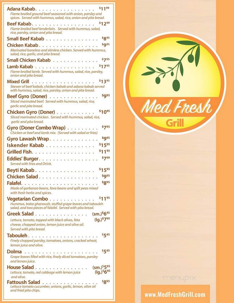 Menu of Med Fresh Grill in Tempe, AZ 85281