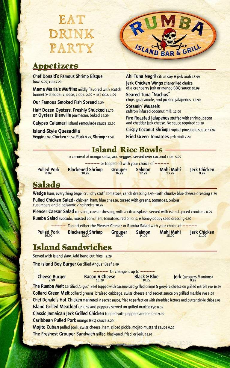Menu of Rumba Island Bar and Grill in Clearwater, FL 33765