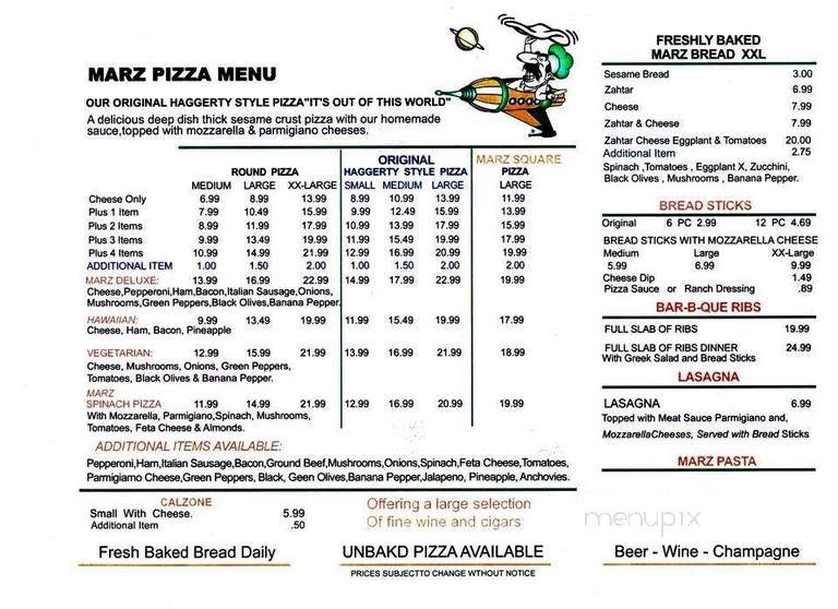 Menu of Marz Uptown Deli & Pizzeria in Commerce Township, MI 48390