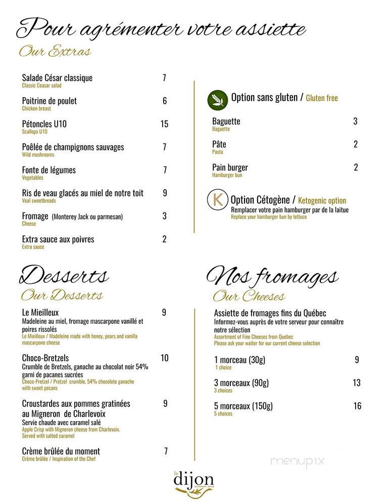 Menu of Restaurant Bistro Le Dijon in Quebec, QC G1G 6T8