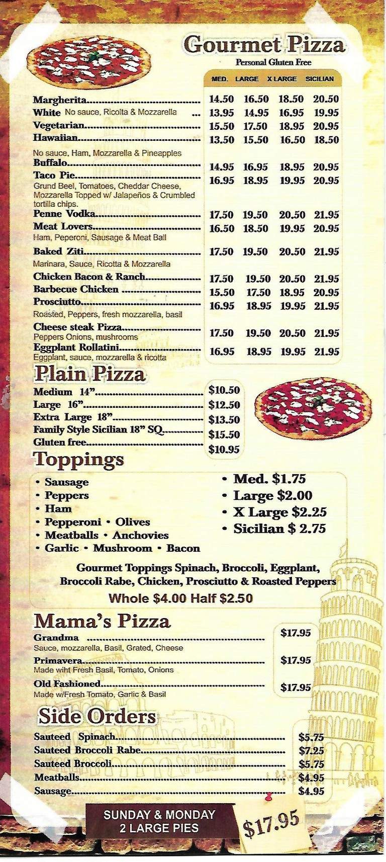 Menu of Napoli Pizza in Lodi, NJ 07644