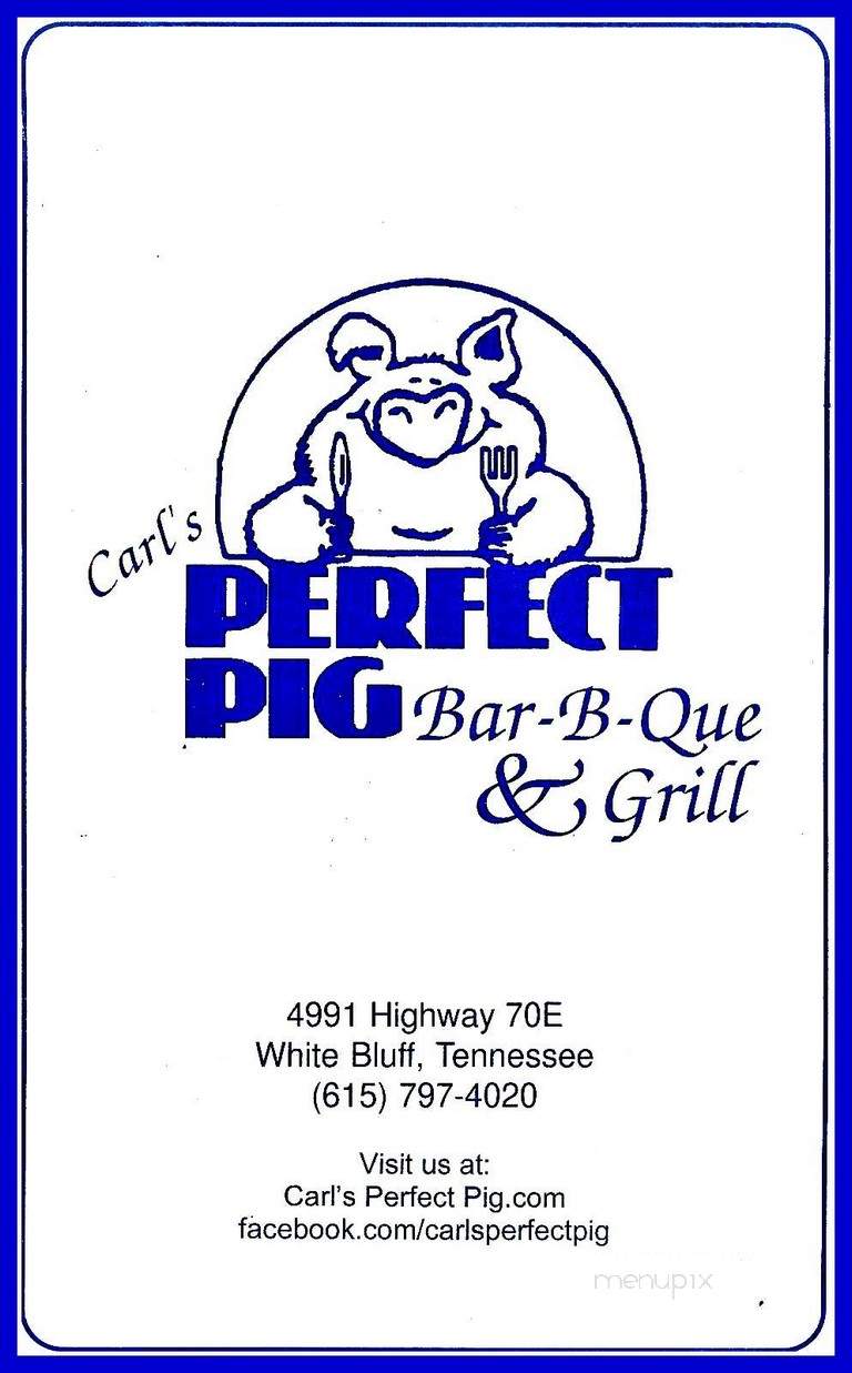 Menu of Carl's Perfect Pig Bar B Que in White Bluff, TN 37187