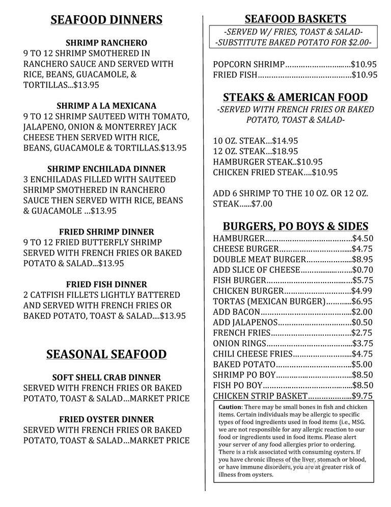 Menu of La Playita in Port Bolivar, TX 77650