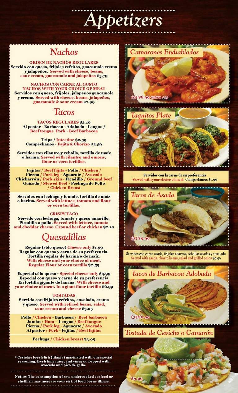 Menu of Taquerias Arandinas in Austin, TX 78723