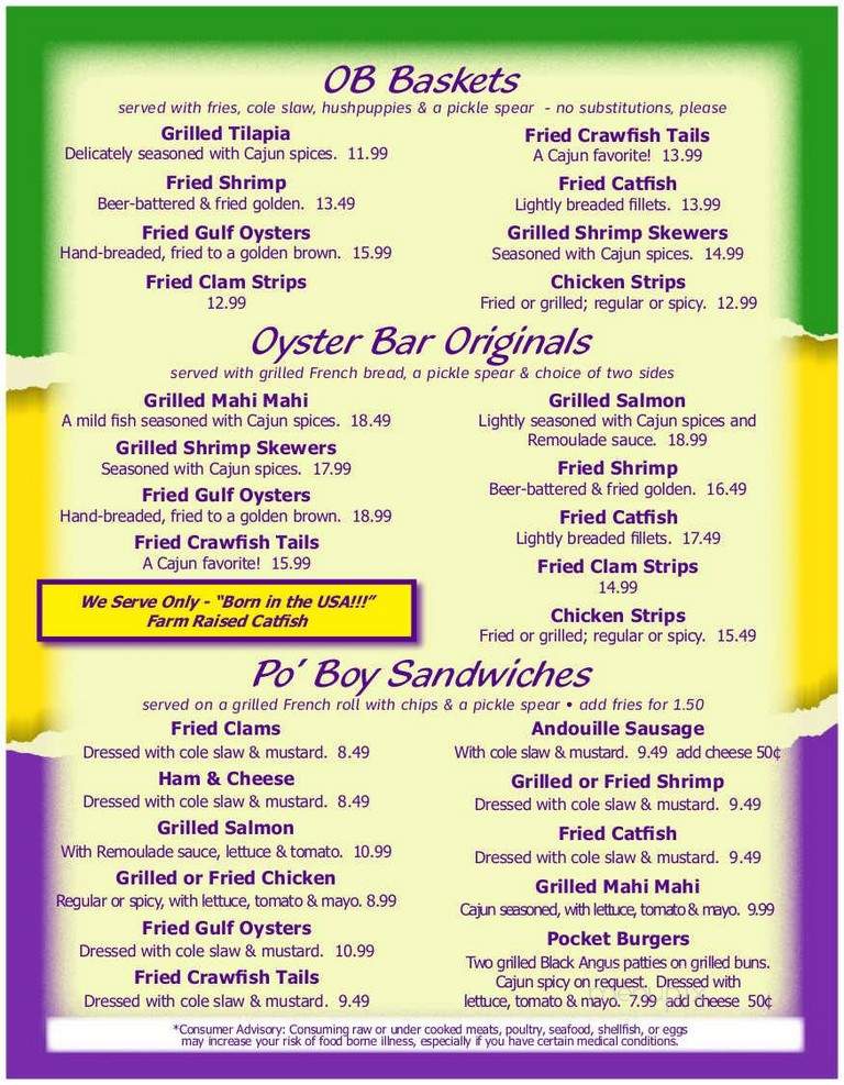 Menu of Oyster Bar in Little Rock, AR 72205