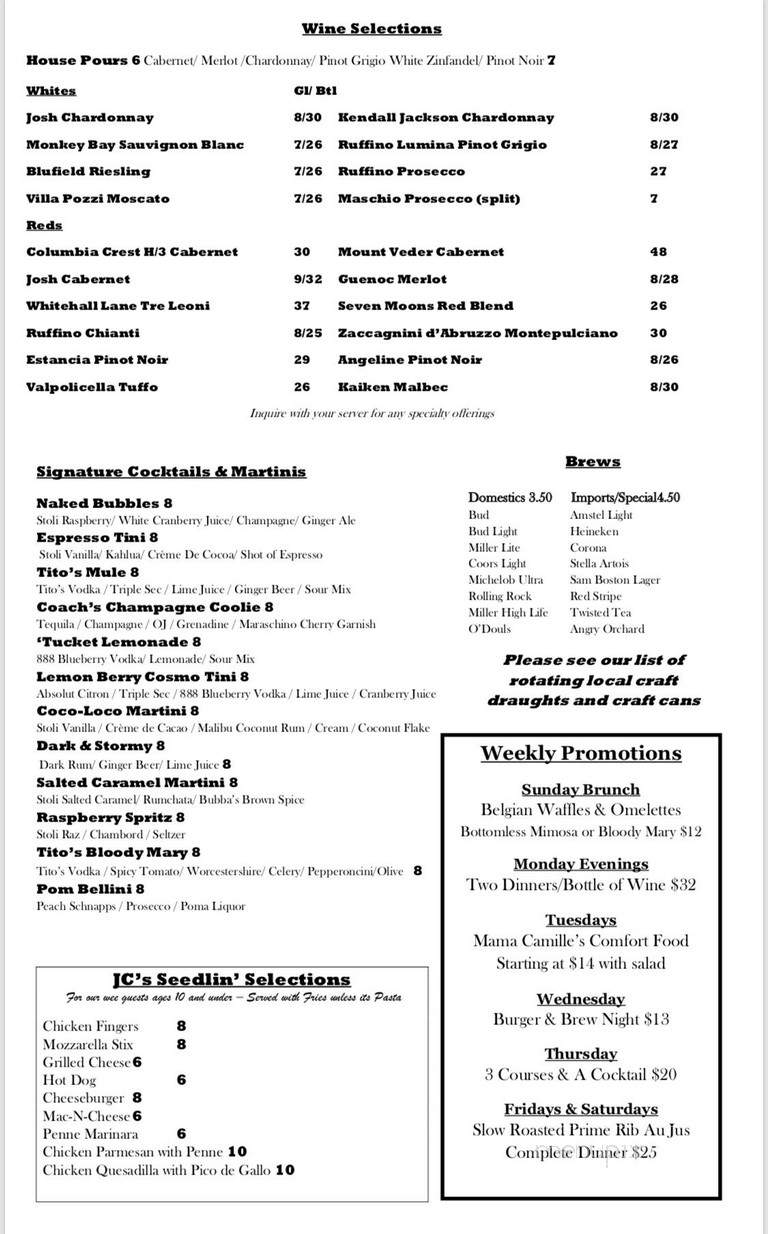 Menu of Jesse Camille's Restaurant in Naugatuck, CT 06770