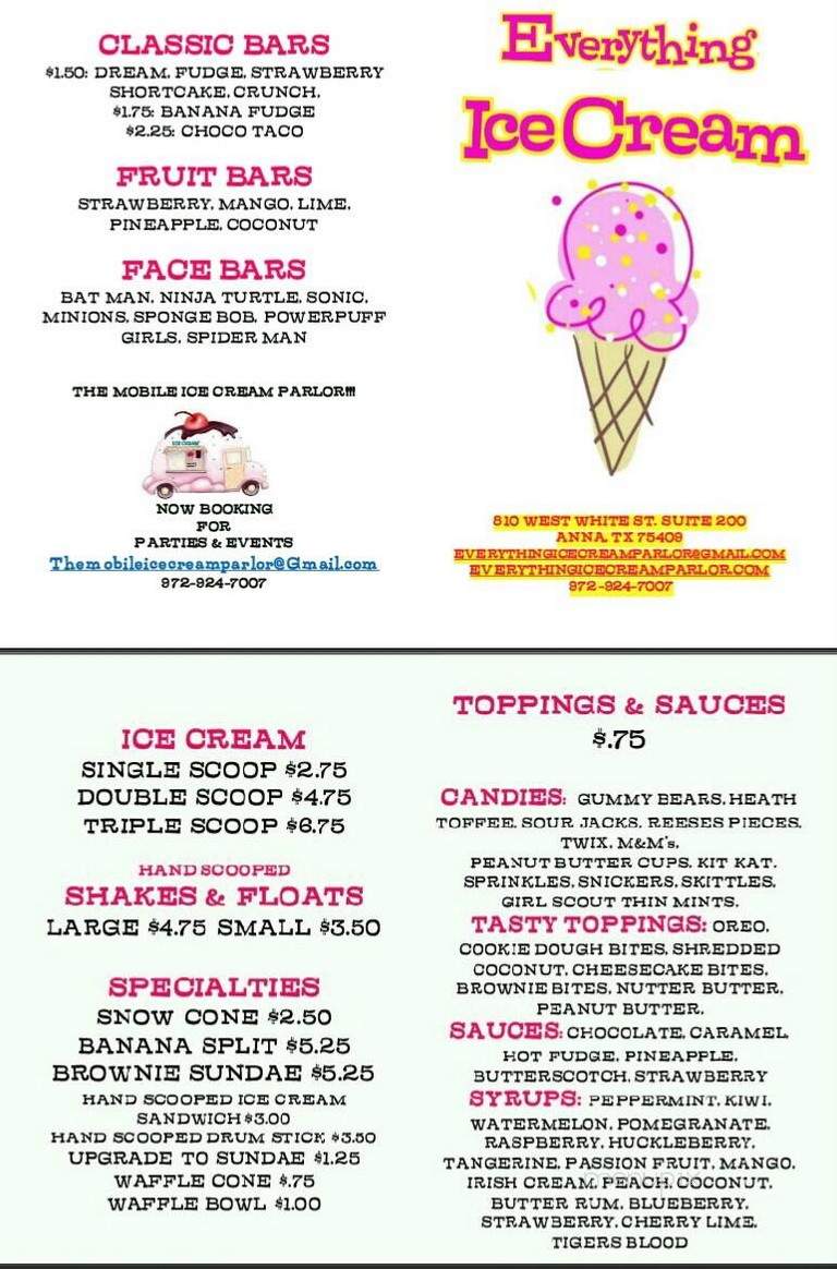 Menu of Everything Ice Cream in Anna, TX 75409