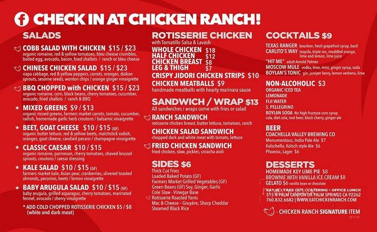 Menu Of Chicken Ranch In Palm Springs Ca 92262 3467