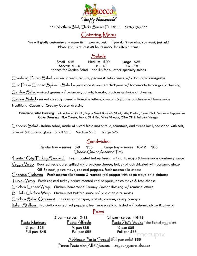 Menu of Abbiocco in Clarks Summit, PA 18411