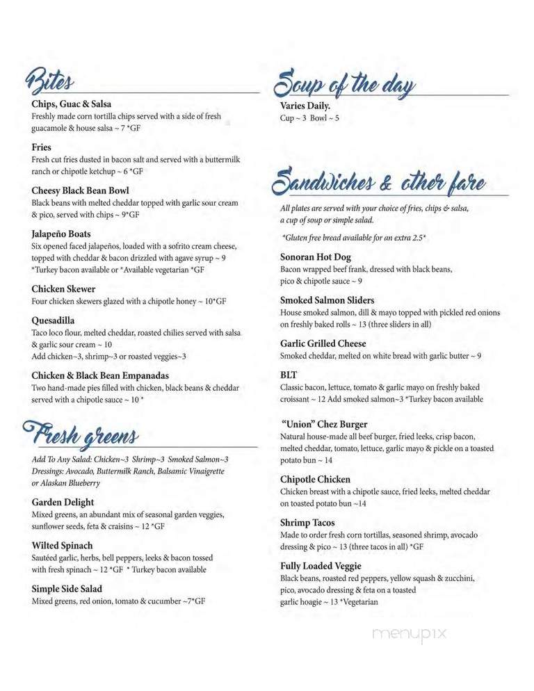 Menu Of Blue Roof Bistro In Fairbanks, Ak 99701