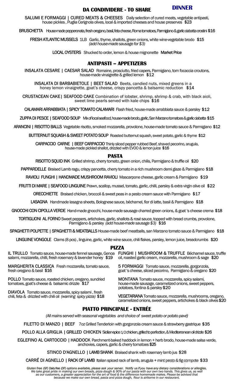 Menu of Il Trullo in Dartmouth, NS B2Y 0C6