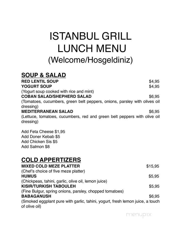 Menu of Istanbul Grill in Arlington, VA 22203