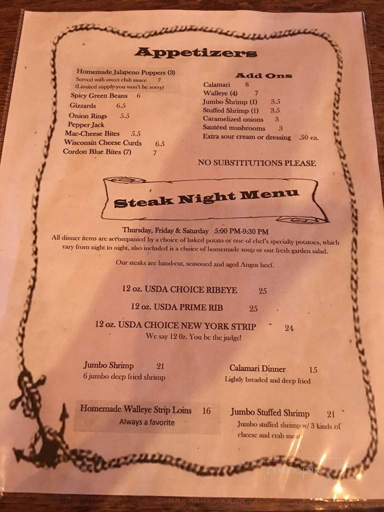 Menu of Harbor Bar and Grill in Coleharbor, ND 58531