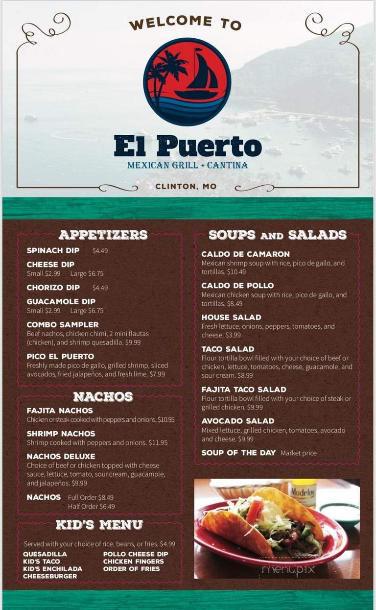 Menu of El Puerto Mexican Grill & Bar in Clinton, MO 64735