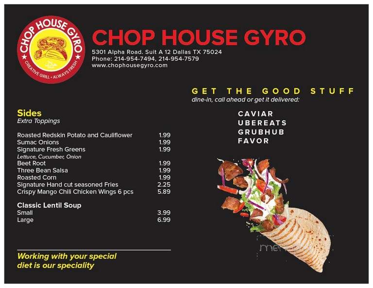 Menu of Chop House Gyro in Dallas, TX 75240