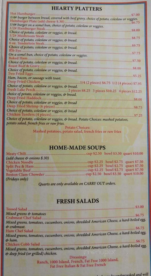 Menu Of Connie's Diner In Two Rivers, WI 54241