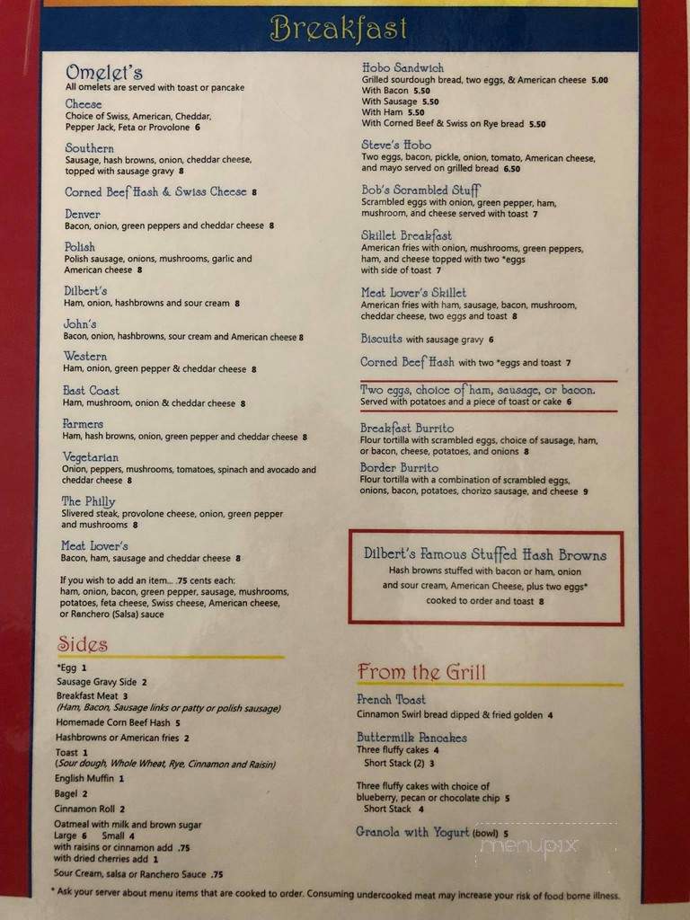 Menu of Dilbert's in Interlochen, MI 49643