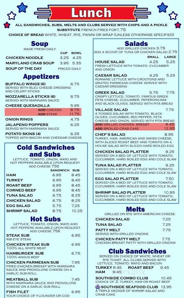 Menu of Southside Diner in Baltimore, MD 21230