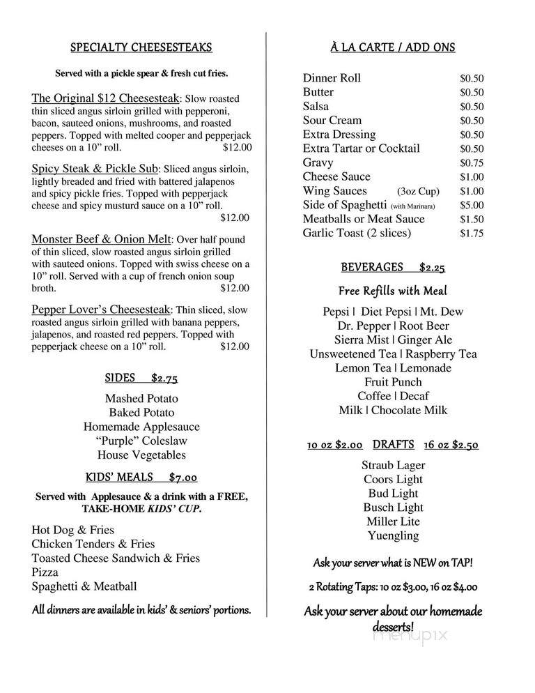 Menu of Wildwoods Bar & Grill in Saint Marys, PA 15857