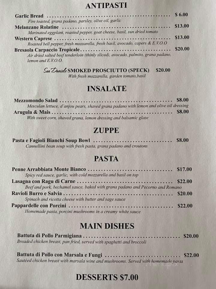 Menu of Trattoria Mezzomondo in Palm Desert, CA 92260