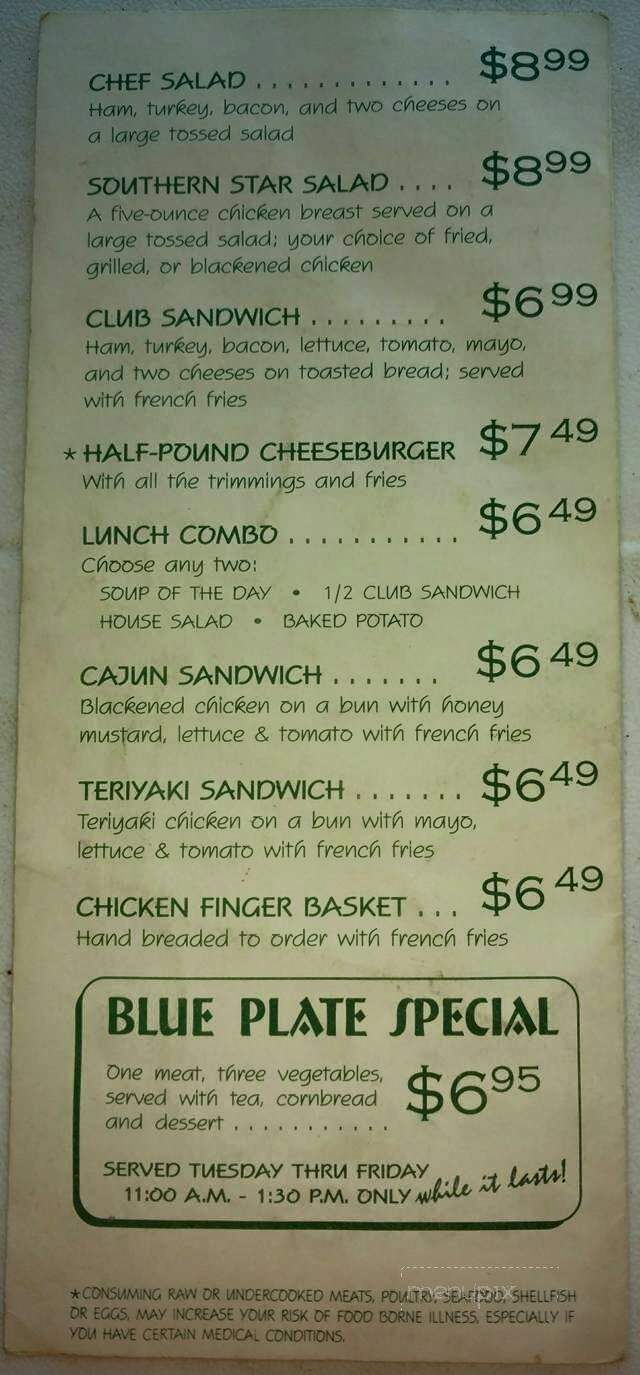 Menu of Southern Star Grill in McRae, GA 31055