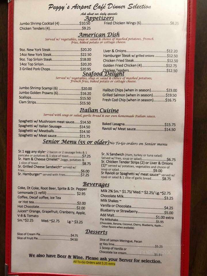 Menu of Peggy's Restaurant in Anchorage, AK 99501