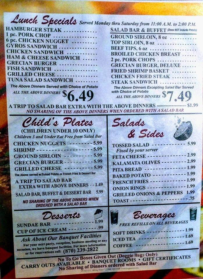 Menu of Grecian Steakhouse in Paragould, AR 72450