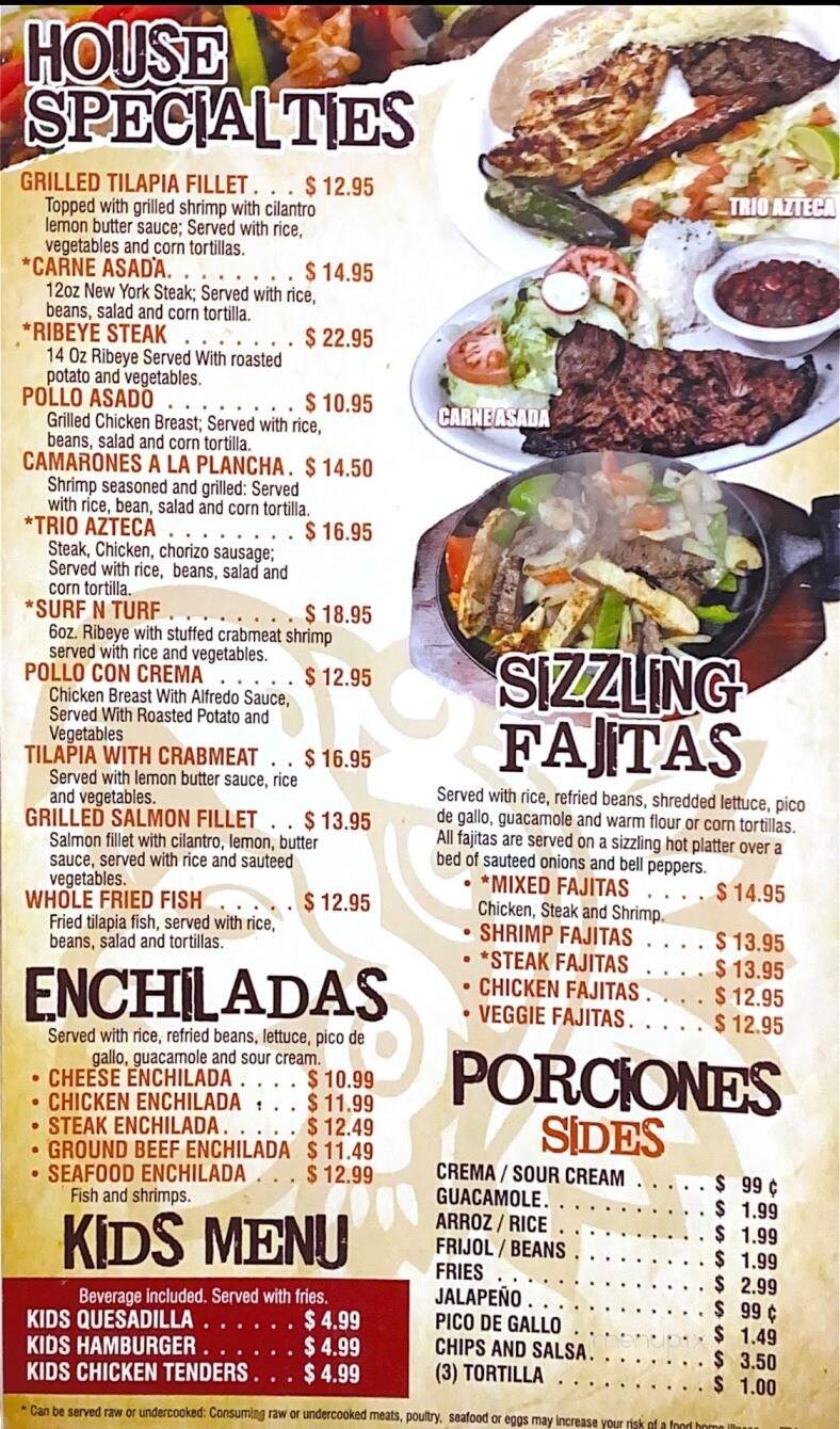 Menu of Azteca Bar and Grill in Walkersville, MD 21793