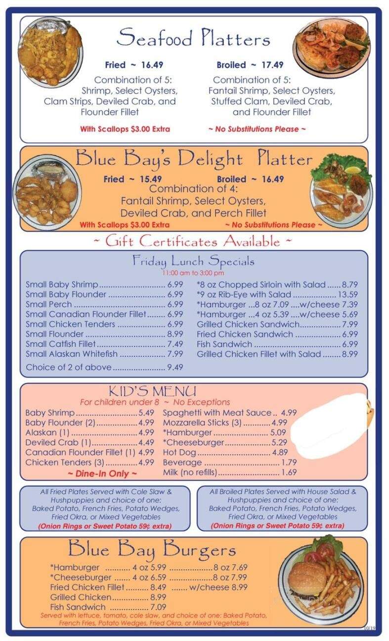 Online Menu of Blue Bay Seafood, Albemarle, NC