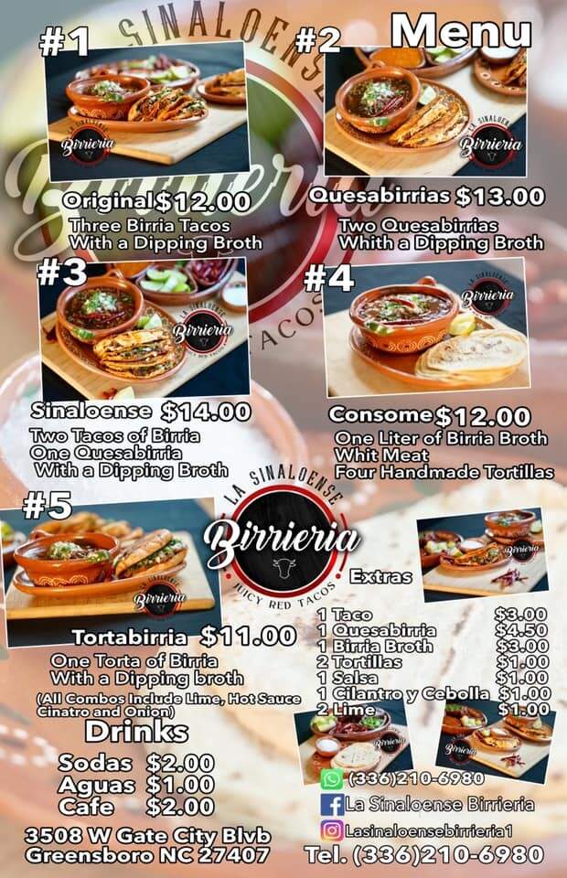 Menu of La Sinaloense Birrieria in Greensboro, NC 27407