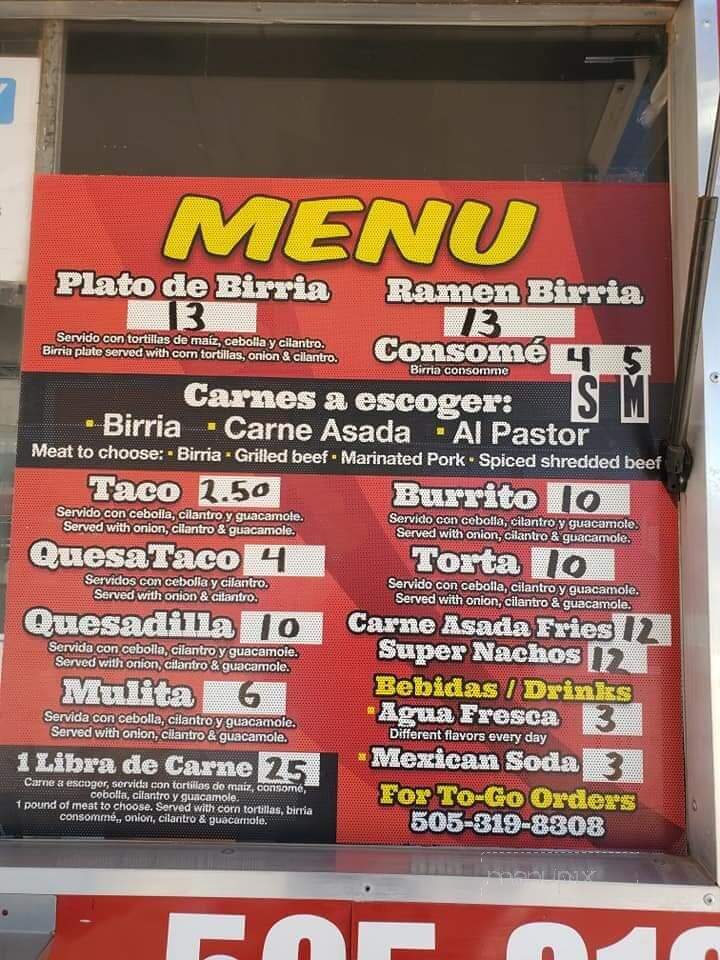 Menu of Birrieria Y Tacos Alex Tijuana Style in Albuquerque, NM 87114