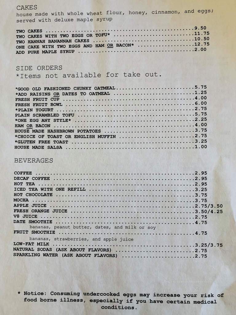 Menu of Cliff Cafe in Santa Cruz CA 95062