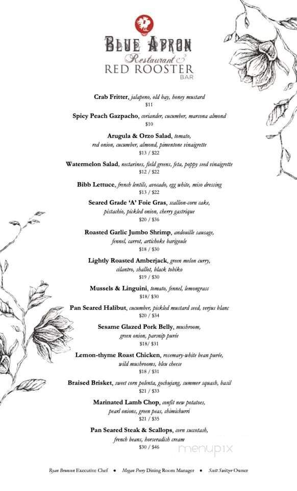 Menu of Blue Apron and Red Rooster Bar in Salem, VA 24153