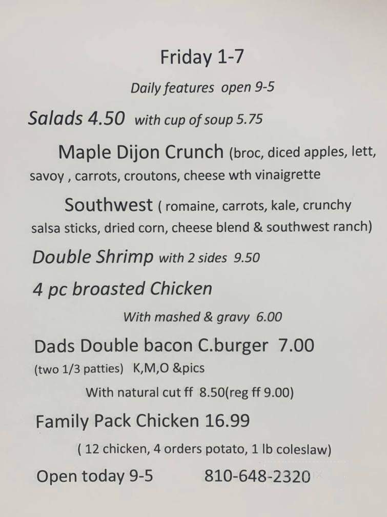 Menu of Mainstreet Cafe in Sandusky, MI 48471